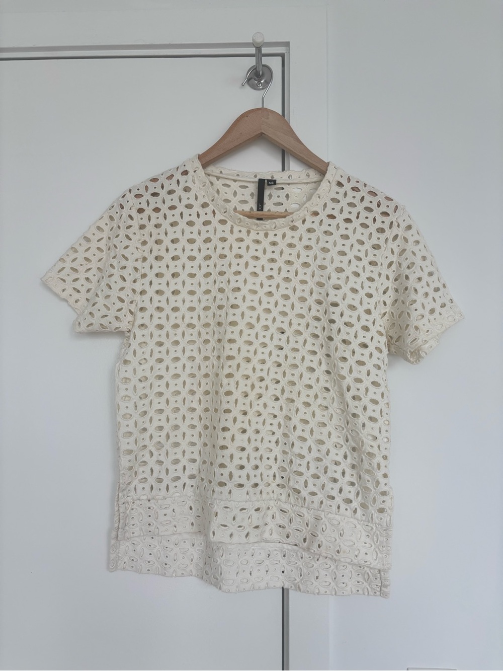 Joe’s Jeans Eyelet Short Sleeve Top | Size XS | Cream/Off-White